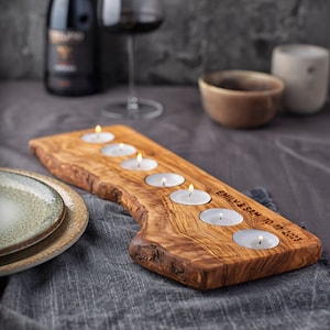 Wood Tealight Candle Holder with Live Edge Personalized Candle Holder for Tealights Rustic Wedding Decor Personalized Housewarming Gifts
