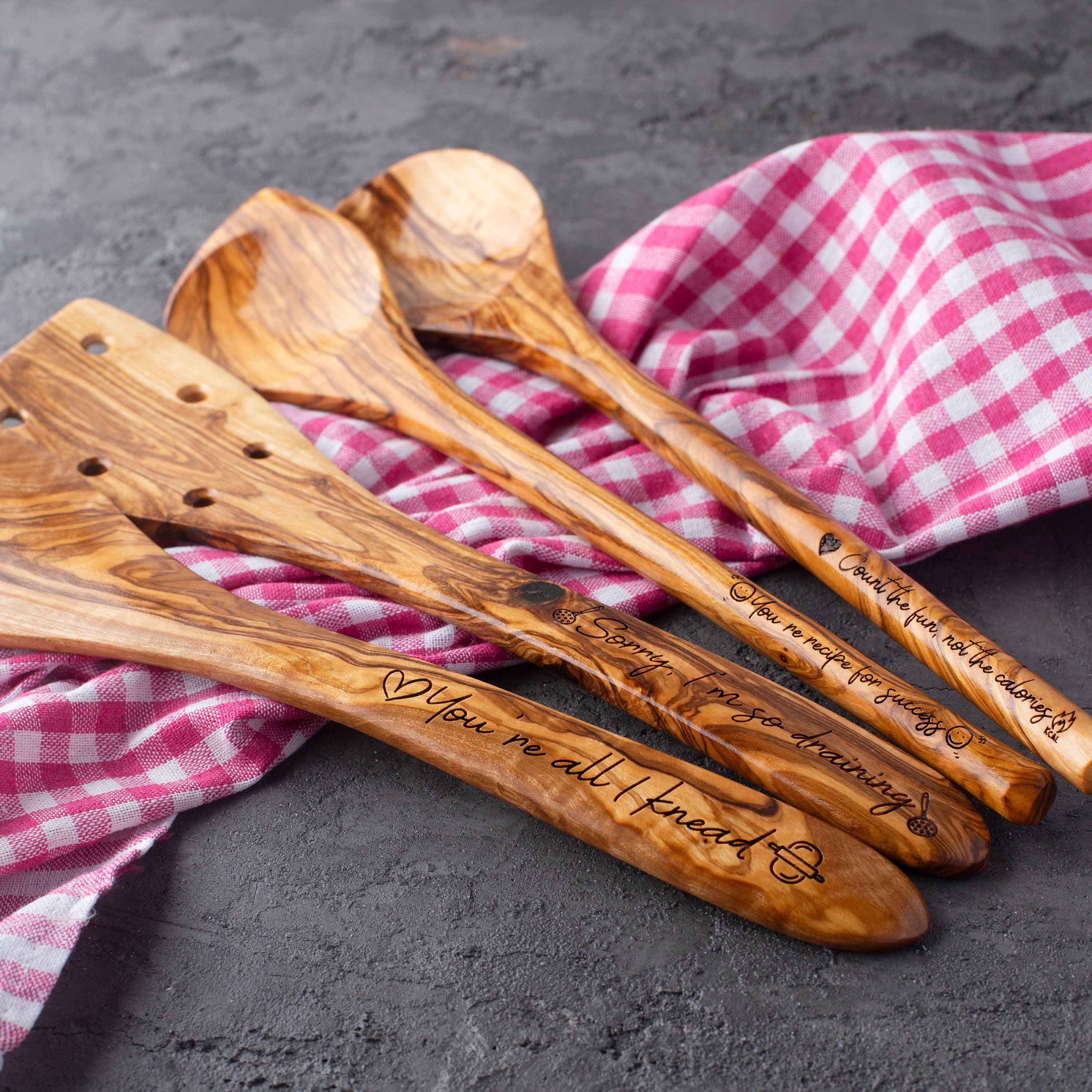 Olive Wood Utensil Set 4pc Wooden Utensils for Cooking Etsy