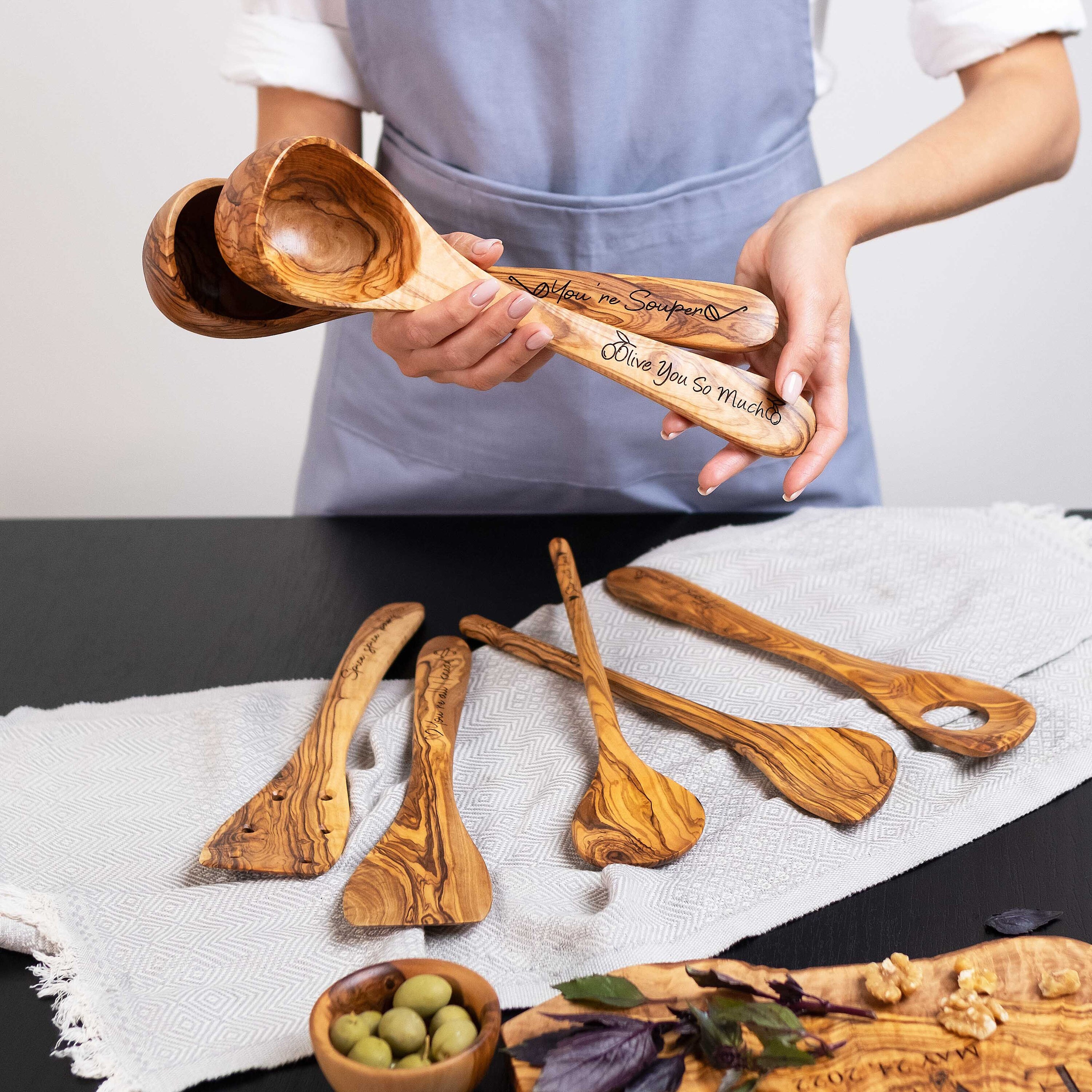 Personalized Wooden Ladle, Engraved Soup Ladle, Olive Wood Ladle Spoon ...