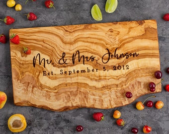 Personalized Cutting Board Live Edge Charcuterie Board Engraved Gift for Couple Personalized Wedding Gift Custom Wood Anniversary Gifts