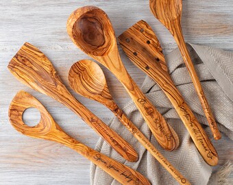 Personalized Wooden Utensils Set, Custom Kitchen Baking Gift Personalized Housewarming Cooking Gift for Mom Gift for Grandma Gifts for Baker