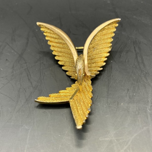 vintage 1950's - 1960's Brutalist Mockingjay Bird Gold Tone Texturé Broche