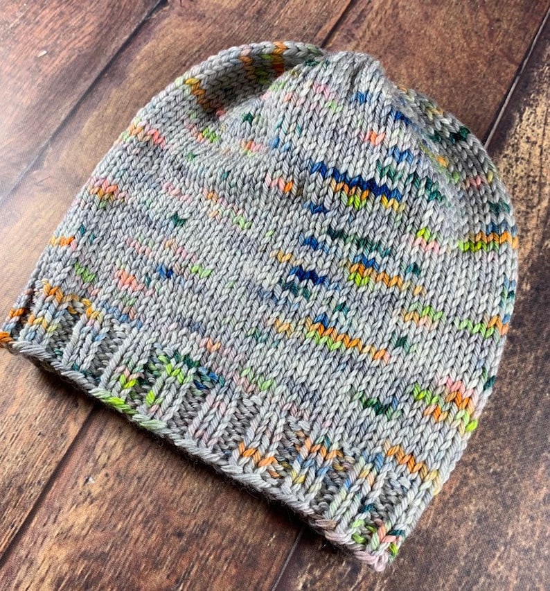 Hand Knit Toddler Hat Gray with Neon Speckles 100/% Merino Wool Medium-weight.
