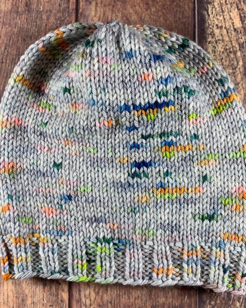 Hand Knit Toddler Hat Gray with Neon Speckles 100/% Merino Wool Medium-weight.