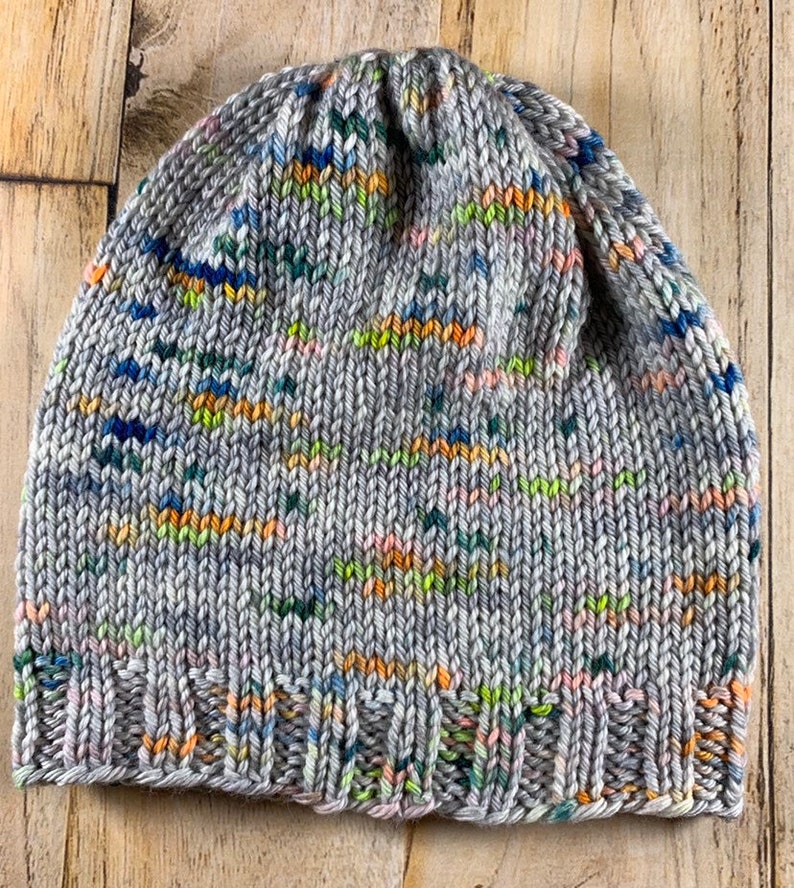 Hand Knit Toddler Hat Gray with Neon Speckles 100/% Merino Wool Medium-weight.