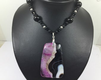 Silber echte Edelstein Onyx / Achat Perlen Halskette