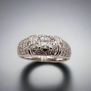 14k White Gold Princess Cut 88pt Diamond with Accents