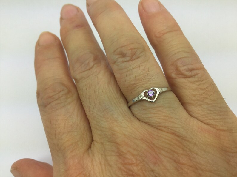 Stone of Spirituality and Contentment Stunning 10k White Gold Amethyst Heart Ring