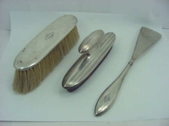birks sterling silver dresser set Vintage Birks 3 Piece Sterling Silver Monogrammed Dresser / Vanity Set