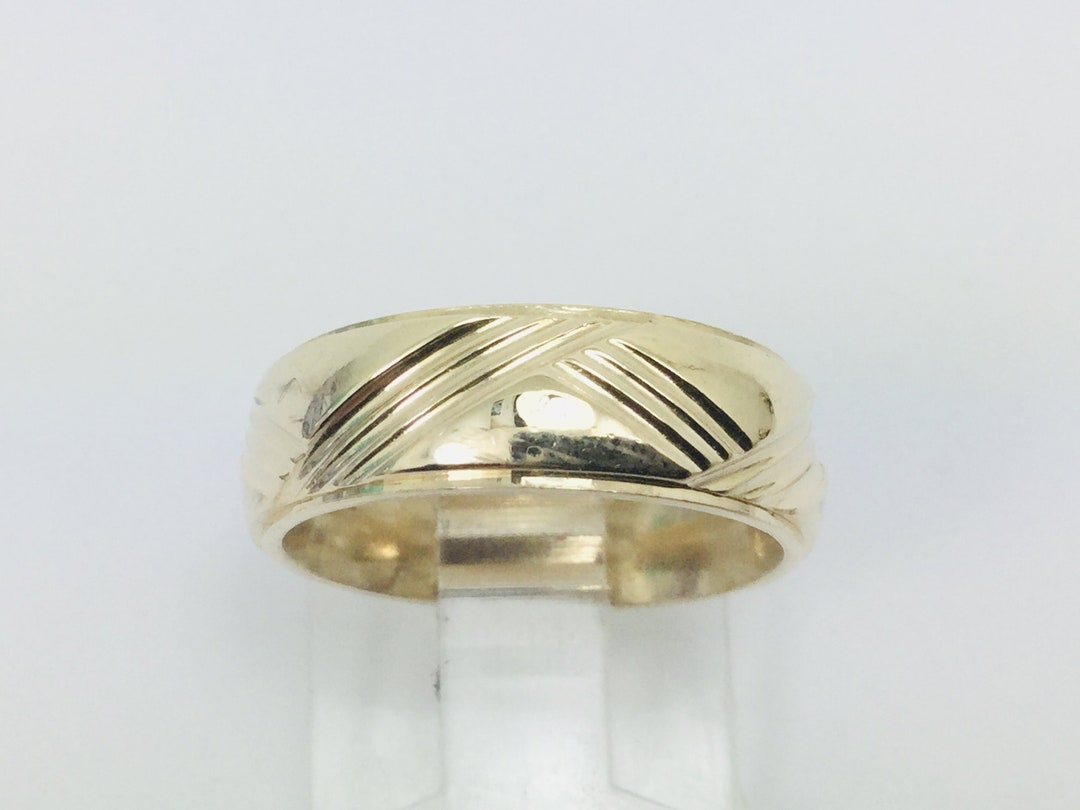Solid 10k Yellow Gold 7mm Double Beveled Edge Wedding Band