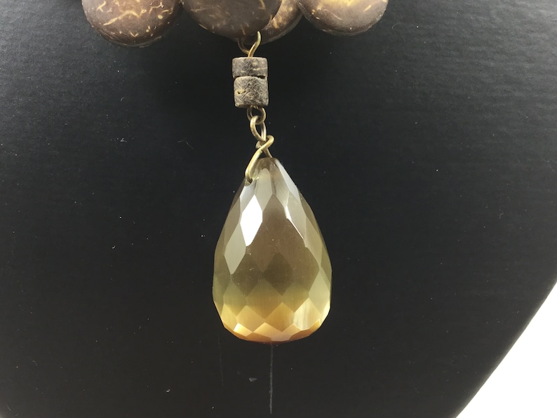 Unique Wooden Disc Necklace With Genuine Gemstone Tiger Eye Necklace Gold Plated