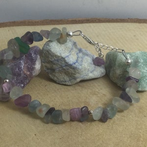 Adjustable Sterling Silver Genuine Gemstone Bracelet With Fluorite Stone Of Discernment & Aptitude image 2