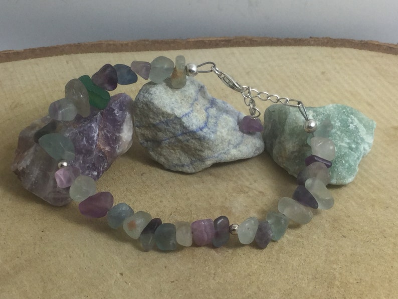 Adjustable Sterling Silver Genuine Gemstone Bracelet With Fluorite Stone Of Discernment & Aptitude image 2