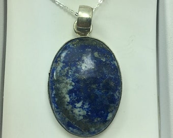 Geunine Lapis Lazuri Oval Gemstone On Silver Chain