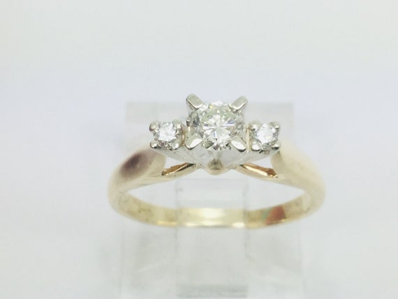 14k Yellow Gold Round Cut 25pt Diamond Trinity Ri… - image 1