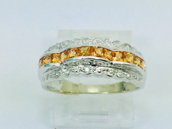 14k White Gold Citrine November Birthstone & Diamo