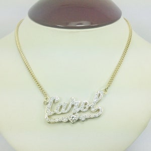 10k Yellow Gold Round Cut 0.68ct Diamond &#39;Carol&#39; Name Necklace