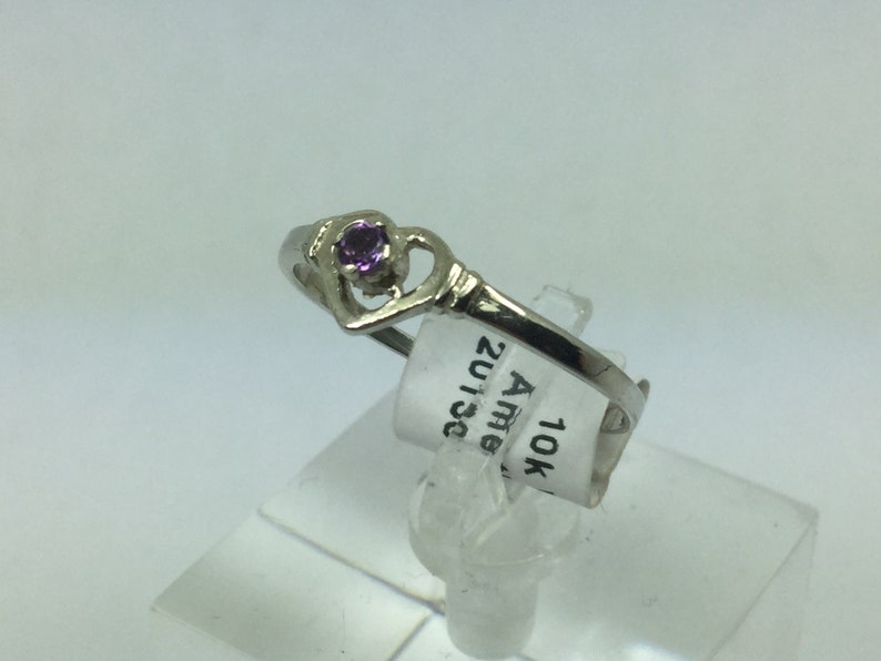 Stone of Spirituality and Contentment Stunning 10k White Gold Amethyst Heart Ring