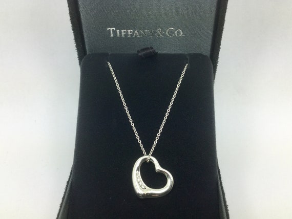 Tiffany Co Platinum Elsa Peretti Diamond Open Heart Pendant - Open Heart Pendant Tiffany Tiffany Co Platinum Elsa Peretti Diamond Open Heart Pendant - Open Heart Pendant Tiffany