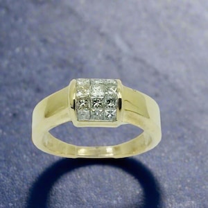 14k Yellow Gold Princess Cut 60pt Diamond Cluster Ring