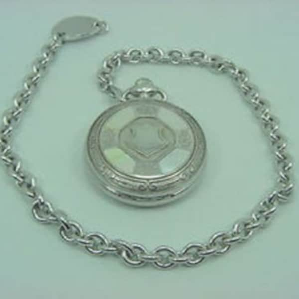 Sterling Silver 925 Dolan Bullock Pocket Watch Moter Of Pearl Swiss Made