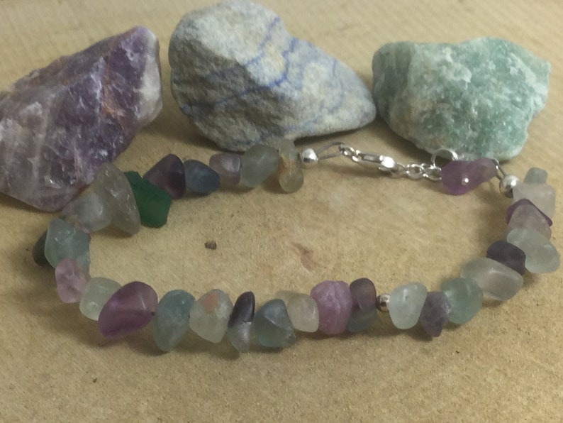 Adjustable Sterling Silver Genuine Gemstone Bracelet With Fluorite Stone Of Discernment & Aptitude image 1