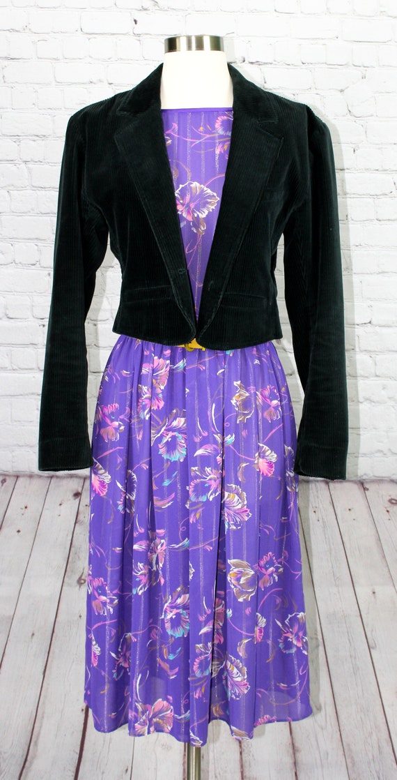 Purple Floral Mid-Length Dress - image 3