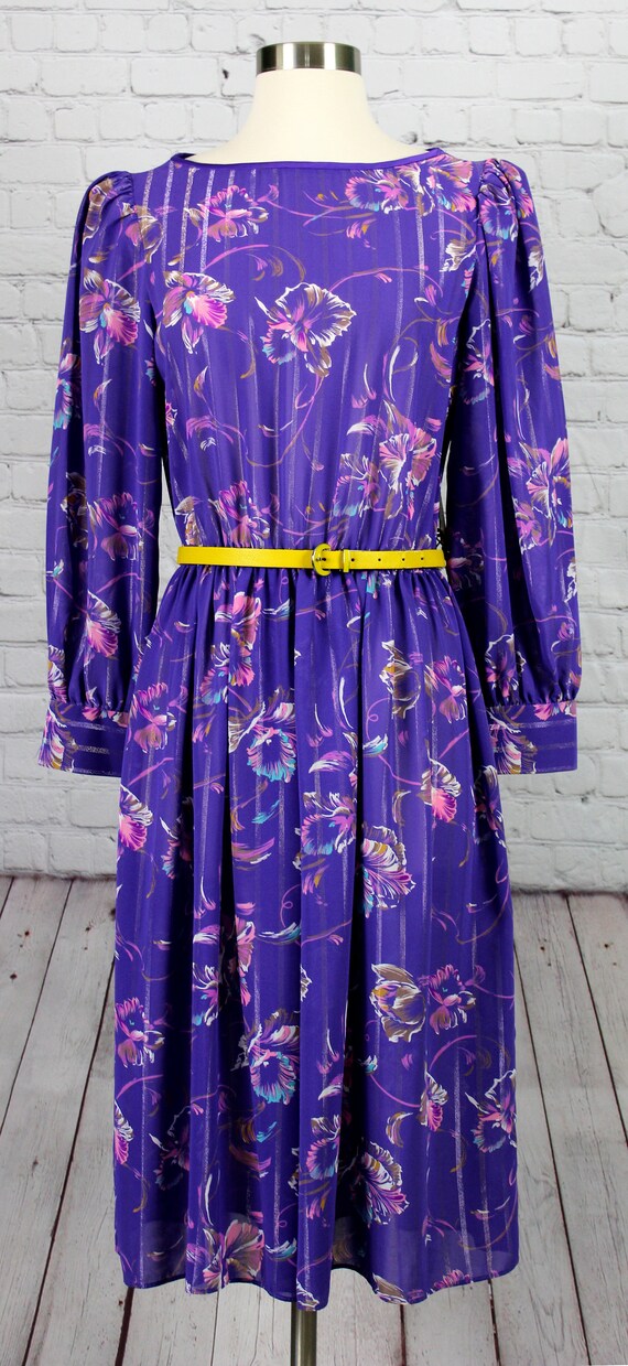 Purple Floral Mid-Length Dress - image 1