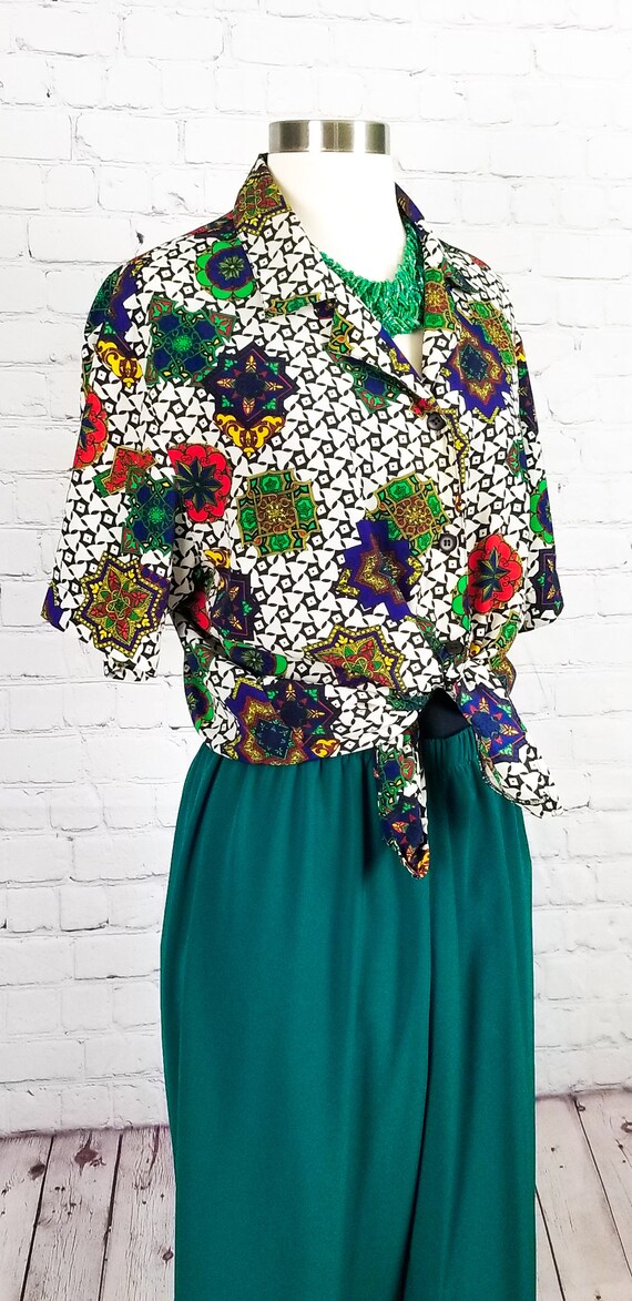 Geometric Button Down Blouse - image 1