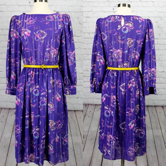 Purple Floral Mid-Length Dress - image 2