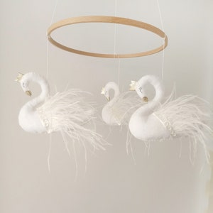 Swan Baby Mobile, Princess Swan Nursery Decor, White Swan Mobile, Feathers Swans Mobile, Baby Girl Mobile, Crown Swan Mobile, Cute Swan Gift