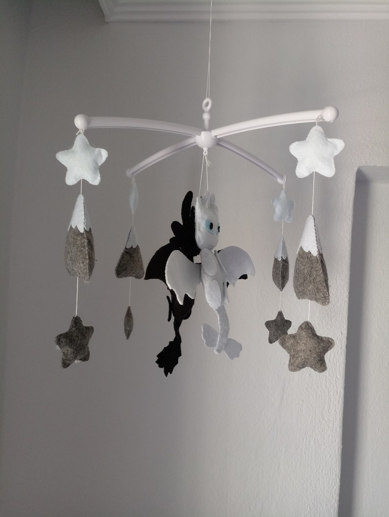 Night Fury mobile Nursery Decor gray mountains gray stars,Baby Shower Gift Light Fury Baby Mobile How To Train Your Dragon Baby Mobile