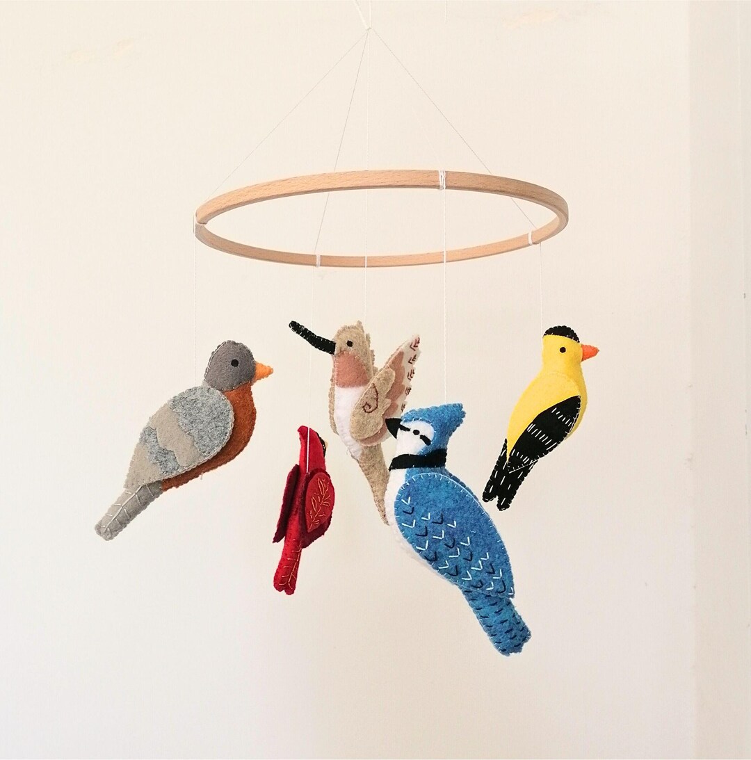 Birds Mobile for Crib,realistic Felt Blue Jay Northern Cardinal ...