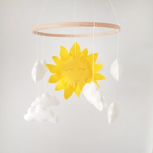 Sun Crib mobile For nursery, Felt Cloud Sun Nursery Mobile, Nursery Decor, Neutral Nursery Mobile, Sky theme mobile,Baby Shower Gift