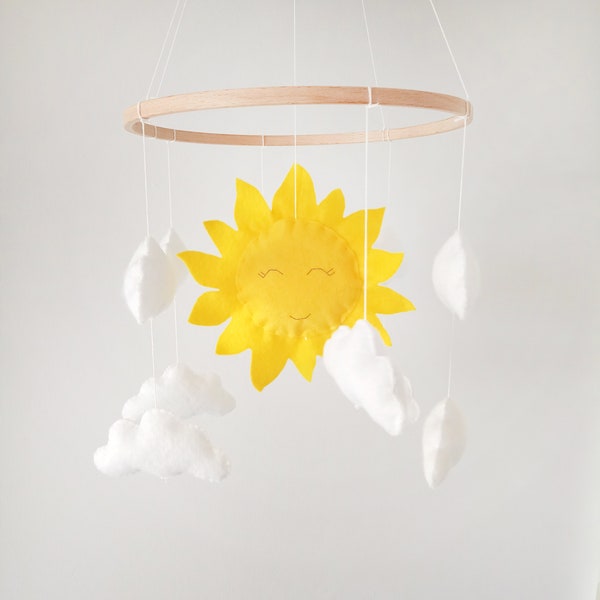 Sun baby mobile, Crib mobile nursery, Felt baby mobile, Cloud nursery mobile, Nursery Decor, Neutral baby mobile, Sky theme mobile