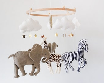 Afrika Tiere Kinderzimmer Mobile, Giraffe, Zebra, Elefant, Nashorn Mobile, Mädchen Junge Krippe Mobile, Zoo Tiere Mobile, Baby Shower Geschenk