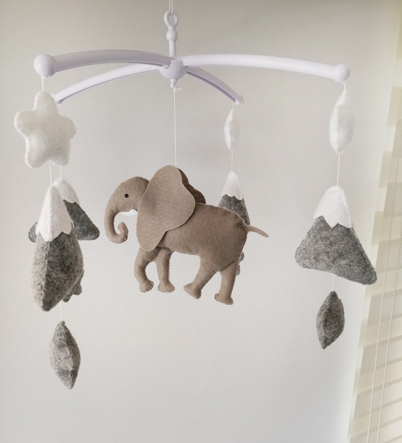 Elephant Mobile Gray Stars Mountains Crib Mobile Baby Shower Etsy Australia