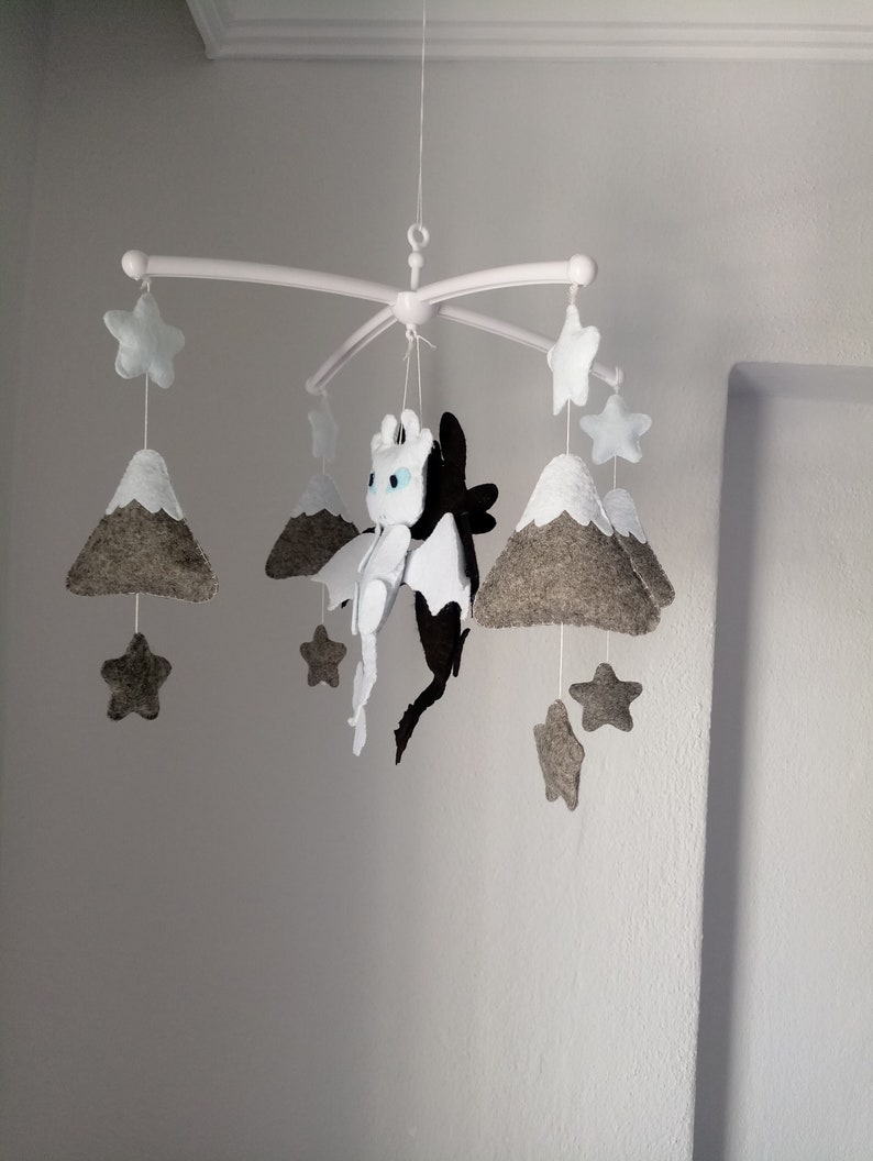 Night Fury mobile Nursery Decor gray mountains gray stars,Baby Shower Gift Light Fury Baby Mobile How To Train Your Dragon Baby Mobile