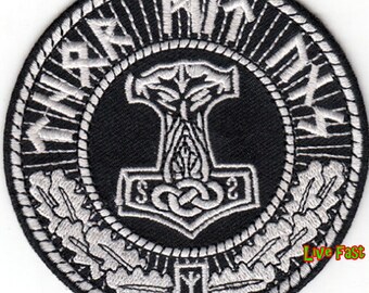 THORS HAMMER MOLJINOR /& RUNES IRON ON PATCH asatru viking odin norse mythology