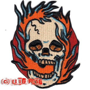 SKULL & FLAMES PATCH chopper motorcycle biker patches vintage tattoo art