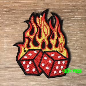 DICE & FLAMES PATCH gambler gambling casino craps tattoo art vintage biker rocker vest patches