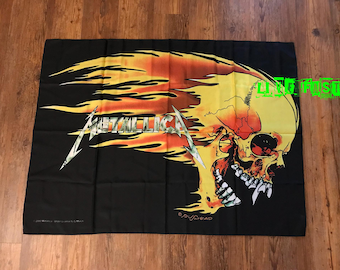METALLICA - PUSHEAD SKULL Flag Banner Tapestry Fabric Poster Vintage 2000