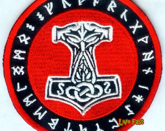 Thor's Hammer Patch: Viking Moljinor Runic Futhark Applique