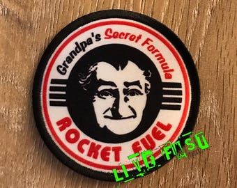 Grandpa's Rocket Fuel Patch: Vintage Hot Rod Embroidered Iron-On
