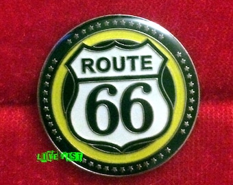 Route 66 Highway Sign Lapel Pin: Retro Americana Biker Jacket Badge