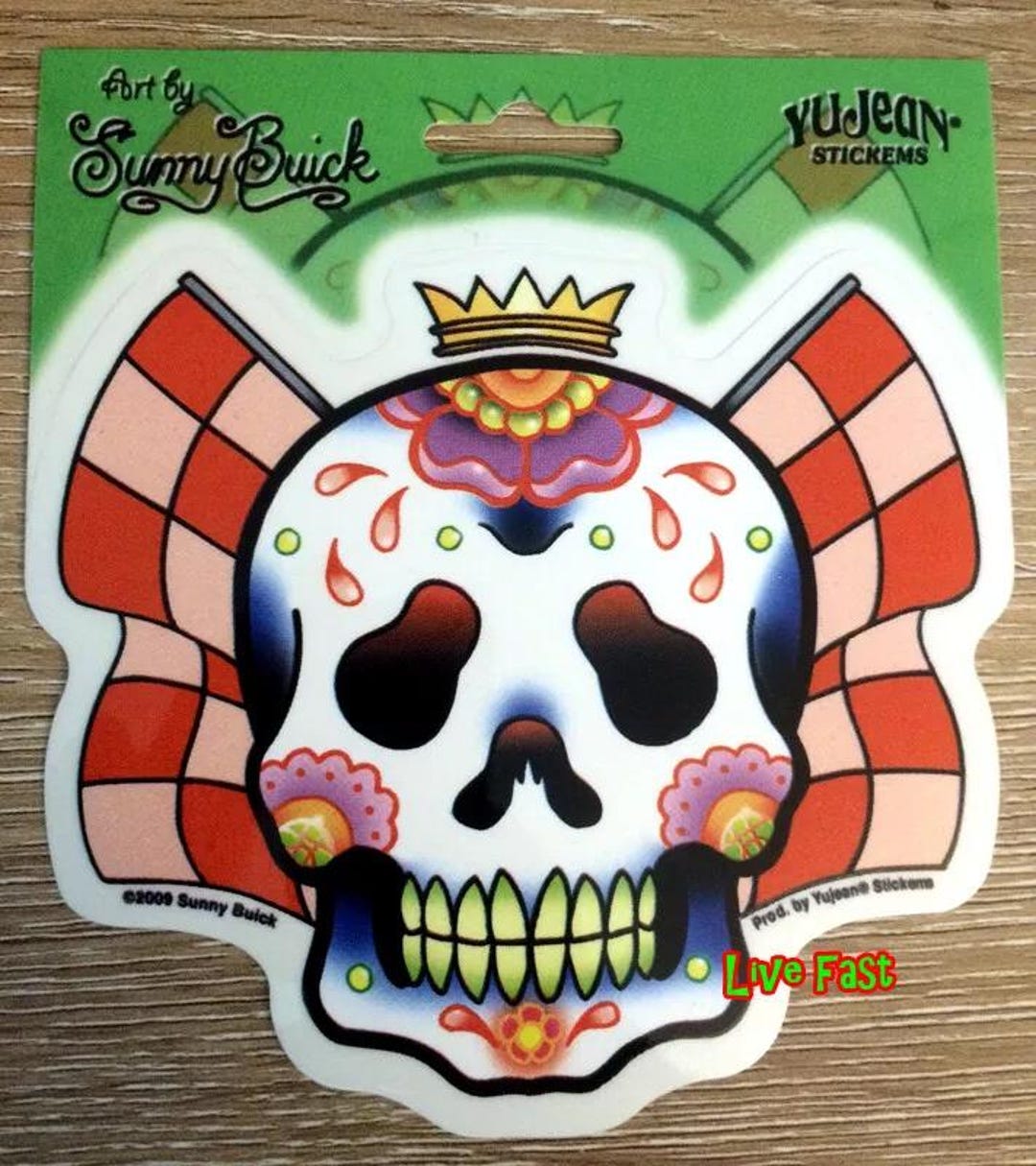 Skull Racing Sticker SUGAR SKULL Racing Flags Sticker Set Motorcycle Biker Hot Rod Muscle ...