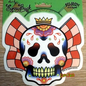 SUGAR SKULL Racing Flags Sticker Set motorcycle biker hot rod muscle car decals