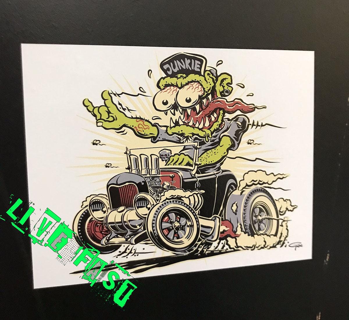 HOT ROD JUNKIE Sticker Decal Vintage Retro Rat Fink Weirdo Style