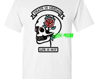 Vintage Tattoo Flash Art T-Shirt: Skull & Rose Traditional Style