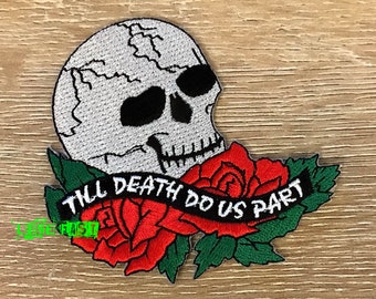 Skull & Roses Embroidered Patch: Vintage Biker Iron-On Applique